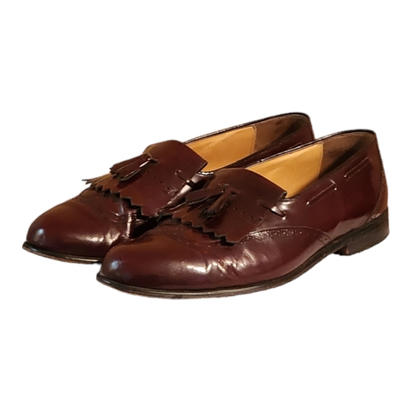 Men Vintage Leather Burgundy Slip On Tassel Shoes by Perry Ellis Size 11W - Picture 3 of 10